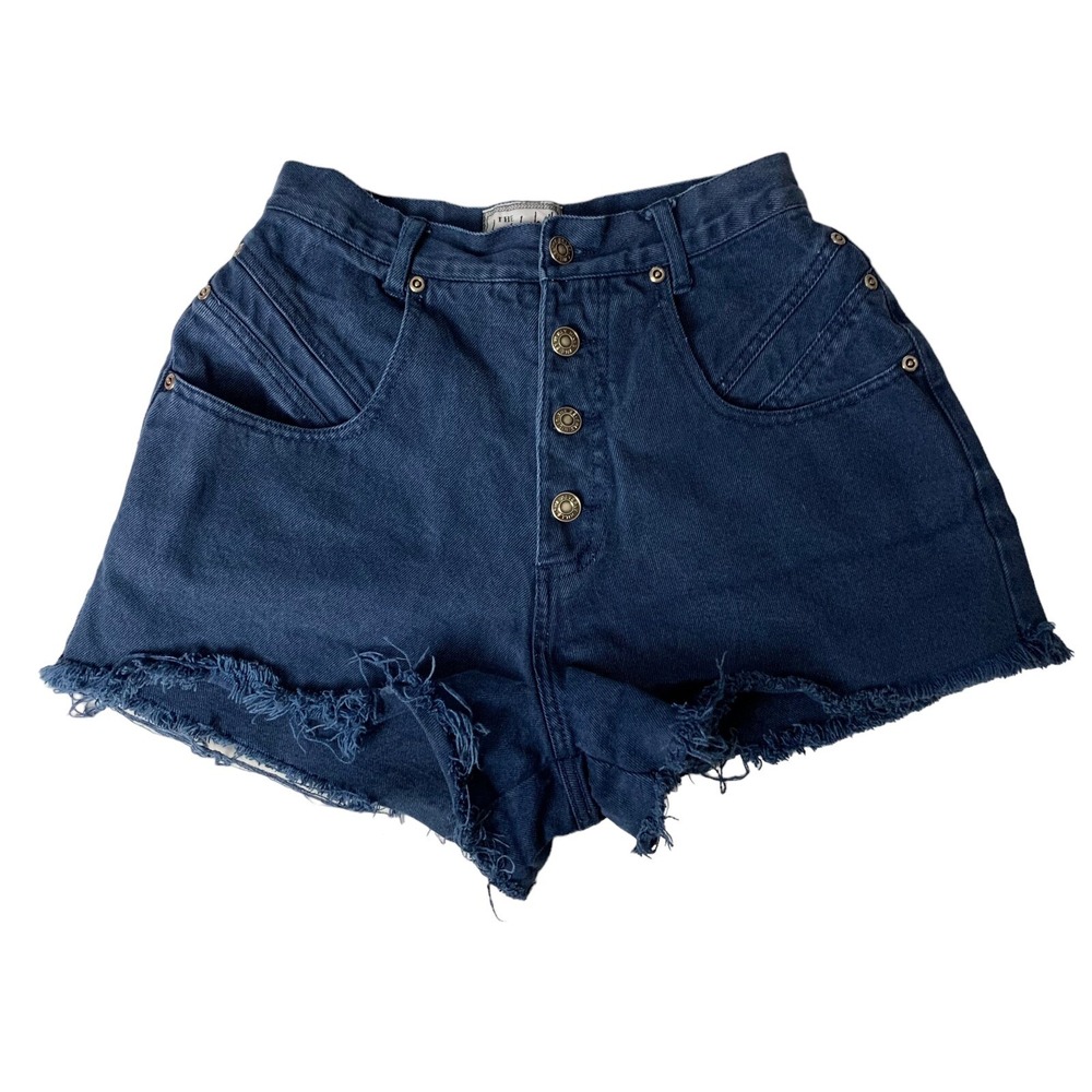 Beverly Hills Denim Shorts 7 8 Blue High Rise Button Fly Vintage
